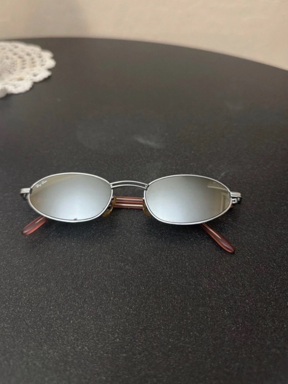 Ray-Ban Silver Oval Mirror Sunglasses with Brown Temple Tips